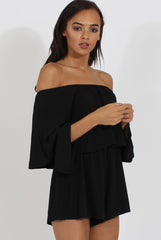 Black Bardot Frill Layer Playsuit - Ema-Playsuits