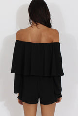 Black Bardot Frill Layer Playsuit - Ema-Playsuits