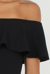 Black Bardot Frill Midi Dress - Lily-Dresses