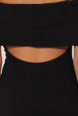 Black Bardot Frill Open Back Midi Dress - Trish-Dresses