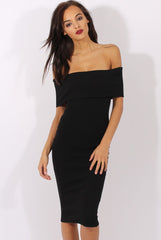 Black Bardot Frill Open Back Midi Dress - Trish-Dresses