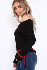 Black Bardot Jumper with Stripe Detail - Falon-Jumper