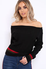 Black Bardot Jumper with Stripe Detail - Falon-Jumper