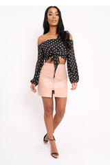 Black Bardot Polka Dot Crop Top - Elin-Tops