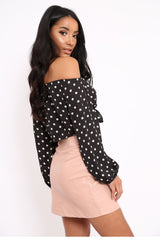 Black Bardot Polka Dot Crop Top - Elin-Tops