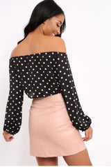 Black Bardot Polka Dot Crop Top - Elin-Tops
