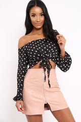 Black Bardot Polka Dot Crop Top - Elin-Tops