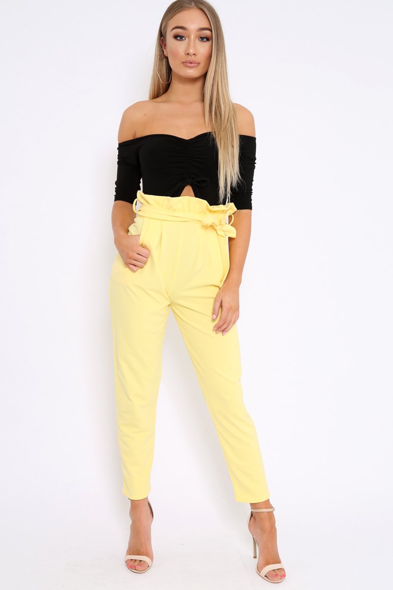 Black Bardot Ruched Front and Cut Out Bodysuit - Olivya-Bodysuits