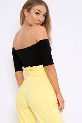 Black Bardot Ruched Front and Cut Out Bodysuit - Olivya-Bodysuits