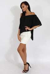 Black Bardot Split Back Dipped Hem Top - Cici-Tops