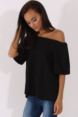 Black Bardot Split Back Top - Aurora-Tops