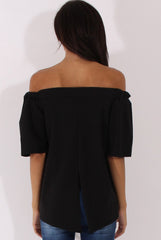 Black Bardot Split Back Top - Aurora-Tops