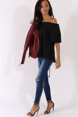 Black Bardot Split Back Top - Aurora-Tops