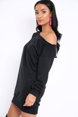 Black Bardot Sweater Dress - Ariel-Dresses
