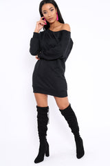 Black Bardot Sweater Dress - Ariel-Dresses