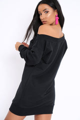 Black Bardot Sweater Dress - Ariel-Dresses