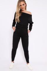 Black Bardot Sweatshirt and Joggers Loungewear Set - Marnie-Loungewear