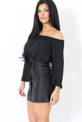 Black Bardot Three Quarter Bell Sleeve Crop- Chantelle-Dresses