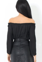 Black Bardot Three Quarter Bell Sleeve Crop- Chantelle-Dresses