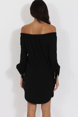 Black Bardot Tie Cuffs Dress - Whitney-Dresses