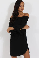 Black Bardot Tie Cuffs Dress - Whitney-Dresses