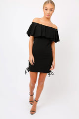 Black Bardot Tie Up Eyelet Dress - Myra-Dresses