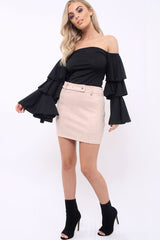 Black Bardot Top with Frill Sleeves - Brigid-Tops