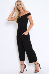 Black Bardot V Dip Jumpsuit - Lisah-Jumpsuits