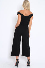 Black Bardot V Dip Jumpsuit - Lisah-Jumpsuits