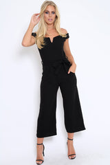 Black Bardot V Dip Jumpsuit - Lisah-Jumpsuits