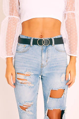 Black Basic Double Circle Buckle Belt - Tansy-Belts