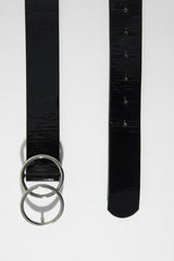 Black Basic Patent Double Circle Buckle Belt - Tansy-Belts