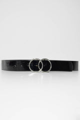 Black Basic Patent Double Circle Buckle Belt - Tansy-Belts