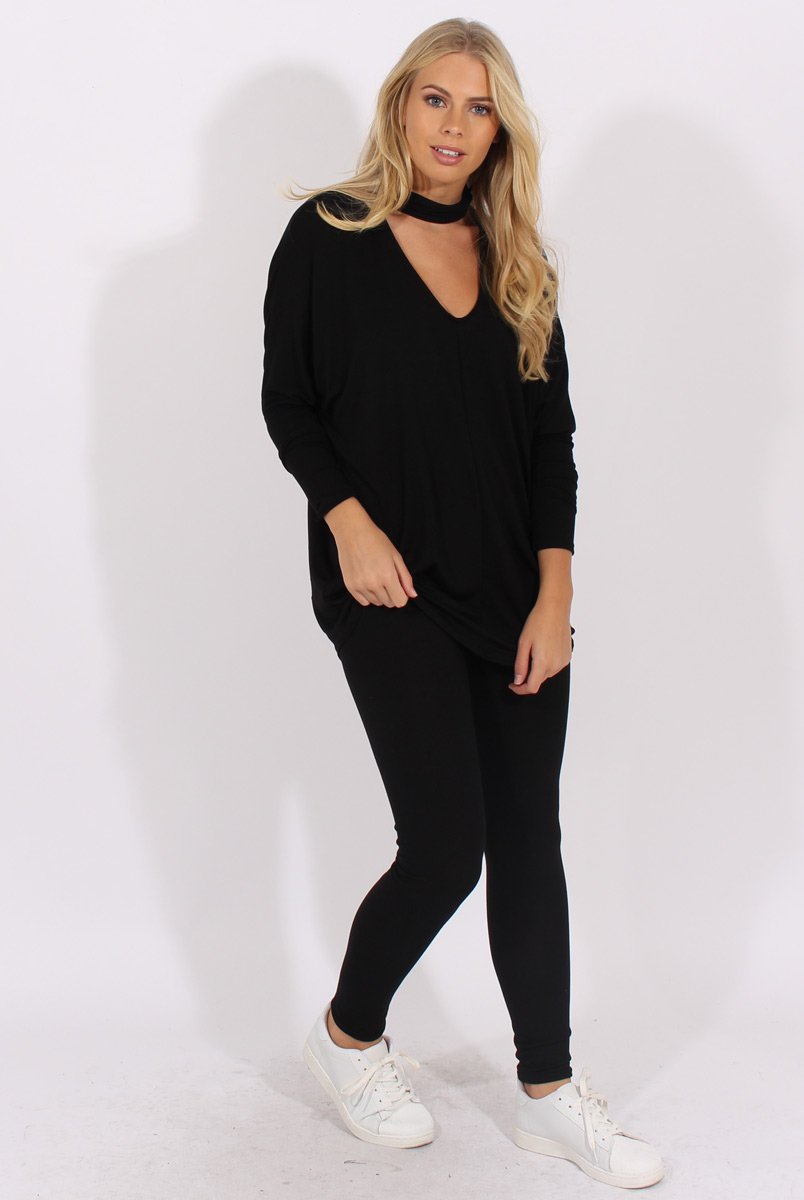Black Batwing High Neck Cut Out Tracksuit - Hetty-Tracksuits