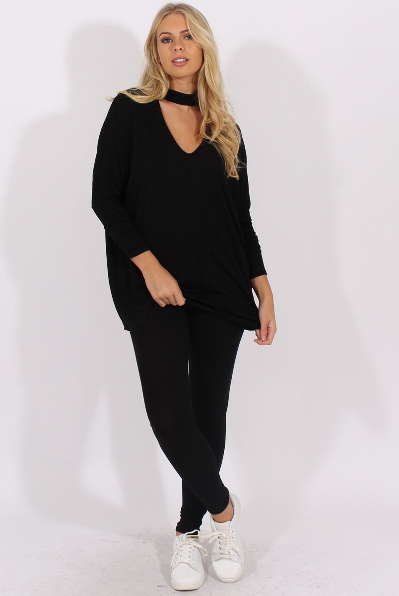 Black Batwing High Neck Cut Out Tracksuit - Hetty-Tracksuits
