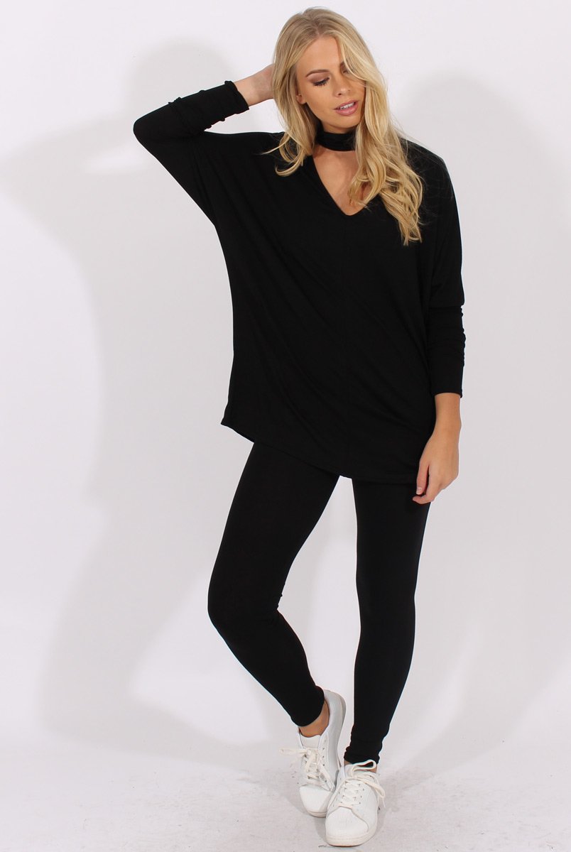 Black Batwing High Neck Cut Out Tracksuit - Hetty-Tracksuits