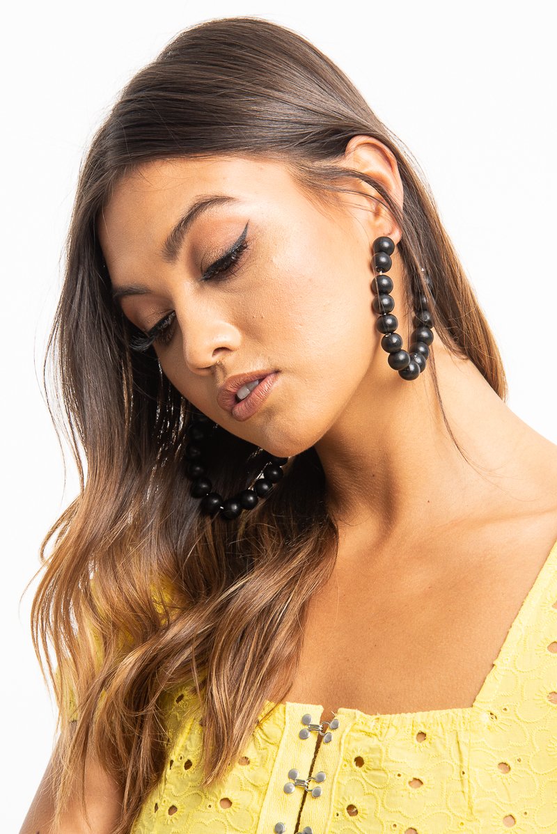 Black Beaded Hoop Earring - Amyja-Jewellery