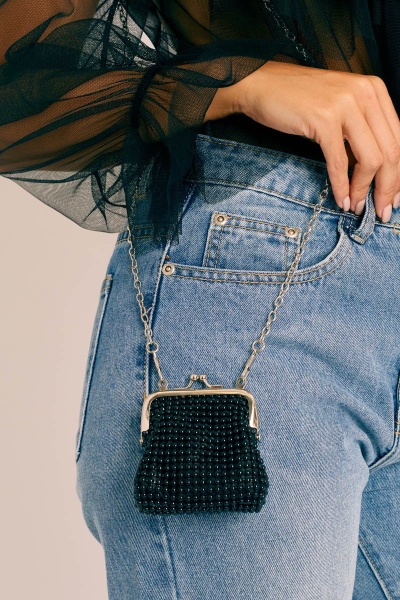 Black Beaded Mini Purse Bag - Rianne-Bags