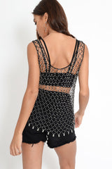 Black Beaded Net Drop vest - Christelle-Tops