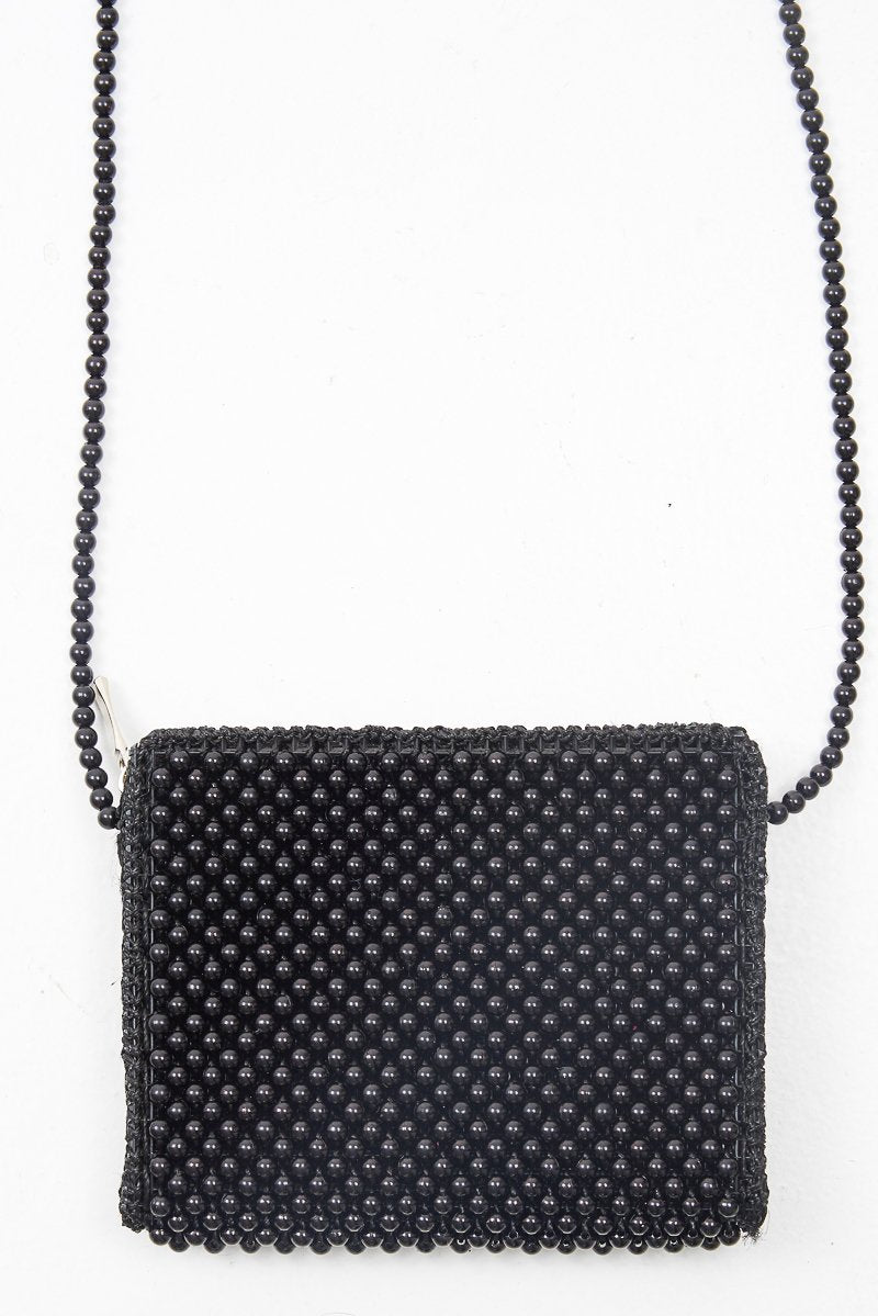 Black Beaded Woven Detail Cross Body Bag - Carolina-Bags