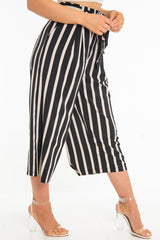Black Beige Stripe Tie Front Culotte Trousers - Kaden-Trousers