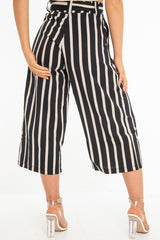 Black Beige Stripe Tie Front Culotte Trousers - Kaden-Trousers