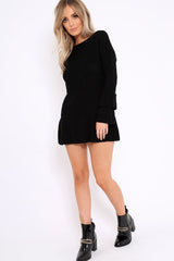 Black Bell Sleeve Extreme Hem Chunky Knit Jumper Dress - Paige-Dresses