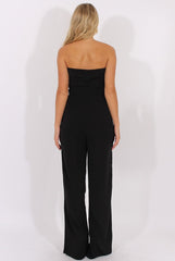 Black Belted Bandeau Wide Leg Jumpsuit - Geneva-Jumpsuits