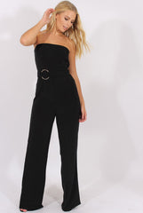 Black Belted Bandeau Wide Leg Jumpsuit - Geneva-Jumpsuits