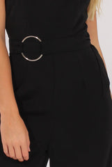 Black Belted Bandeau Wide Leg Jumpsuit - Geneva-Jumpsuits