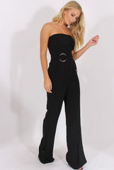Black Belted Bandeau Wide Leg Jumpsuit - Geneva-Jumpsuits