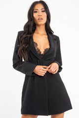 Black Belted Button Front Blazer Dress - Naomy-Dresses