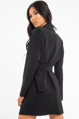 Black Belted Button Front Blazer Dress - Naomy-Dresses