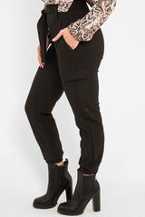 Black Belted Pocket Detail Cargo Trousers - Adalina-Trousers